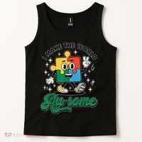 I Make The World Au-Some Autism Puzzle Boy Support Tank Top thumb 2