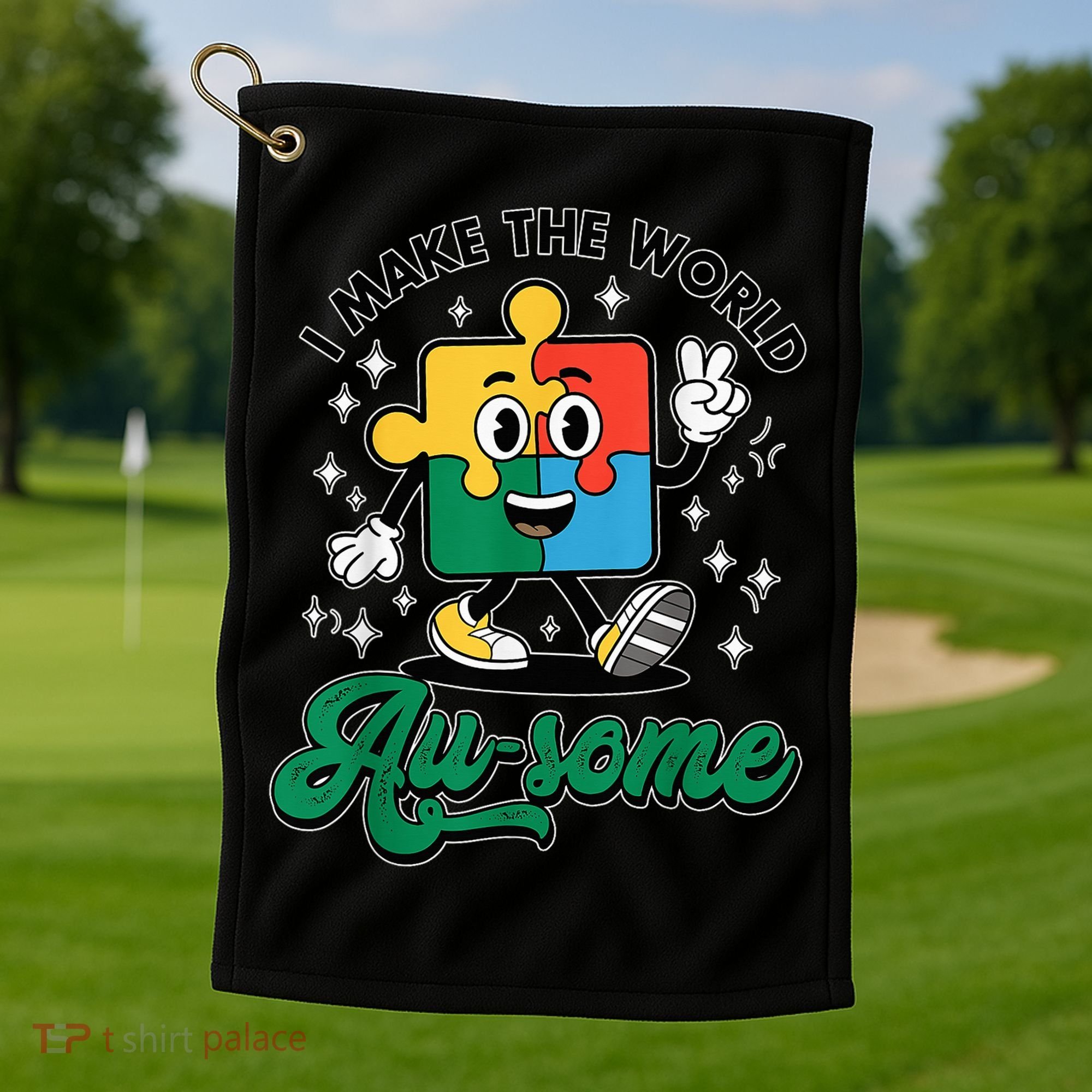 I Make The World Au-Some Autism Puzzle Boy Support Golf Towel