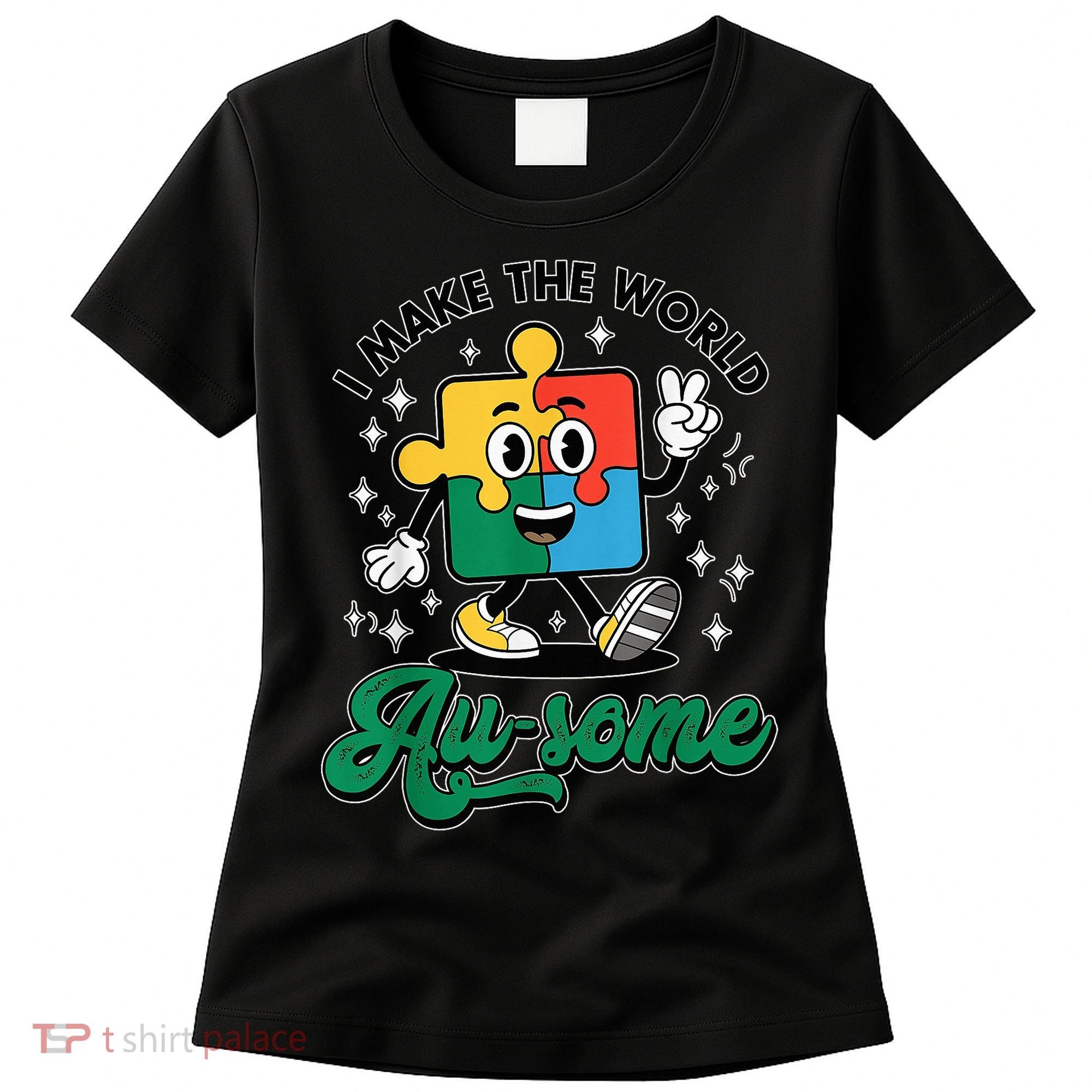 I Make The World Au-Some Autism Puzzle Boy Support Women's T-Shirt