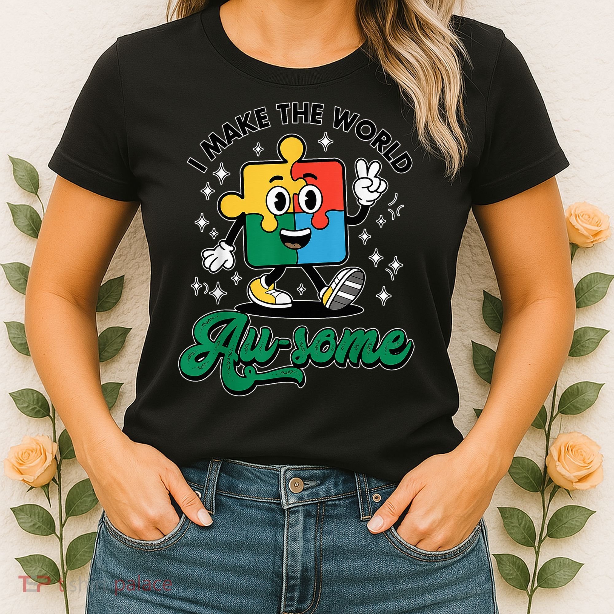 I Make The World Au-Some Autism Puzzle Boy Support Women's T-Shirt