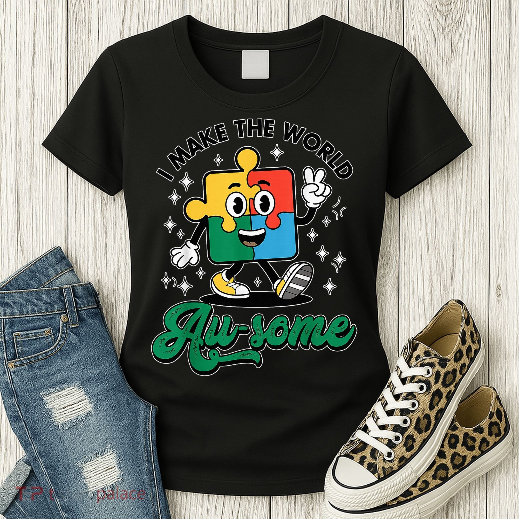 I Make The World Au-Some Autism Puzzle Boy Support Women's T-Shirt