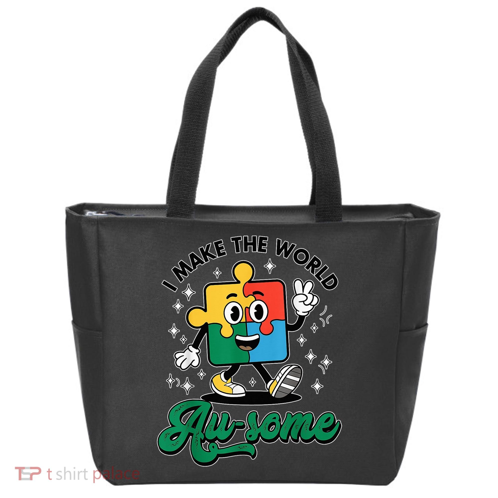I Make The World Au-Some Autism Puzzle Boy Support Tote Bag
