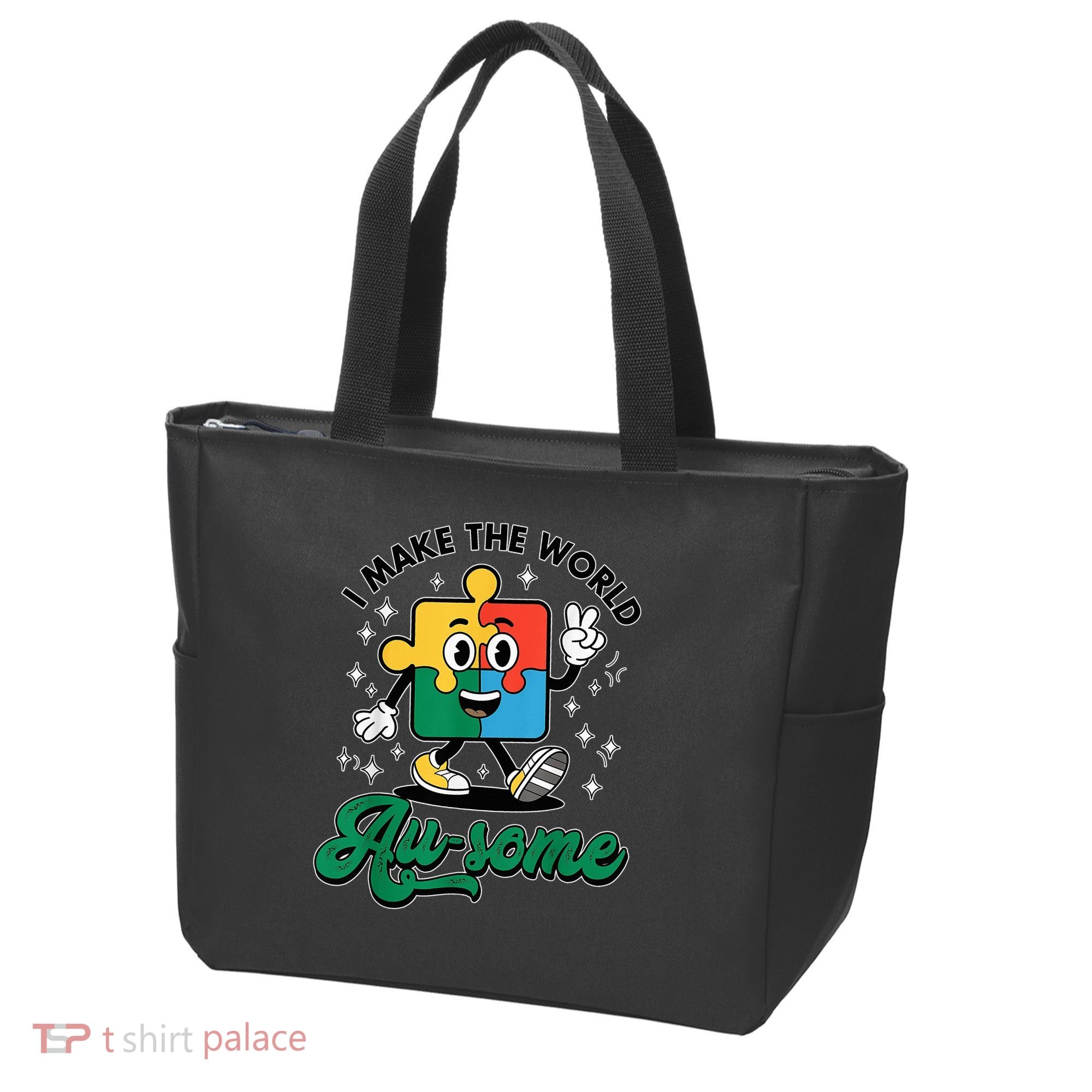 I Make The World Au-Some Autism Puzzle Boy Support Tote Bag