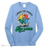 I Make The World Au-Some Autism Puzzle Boy Support Long Sleeve Shirt thumb 0