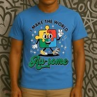 I Make The World Au-Some Autism Puzzle Boy Support T-Shirt thumb 3