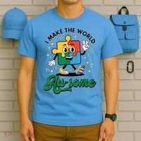 I Make The World Au-Some Autism Puzzle Boy Support T-Shirt thumb 5