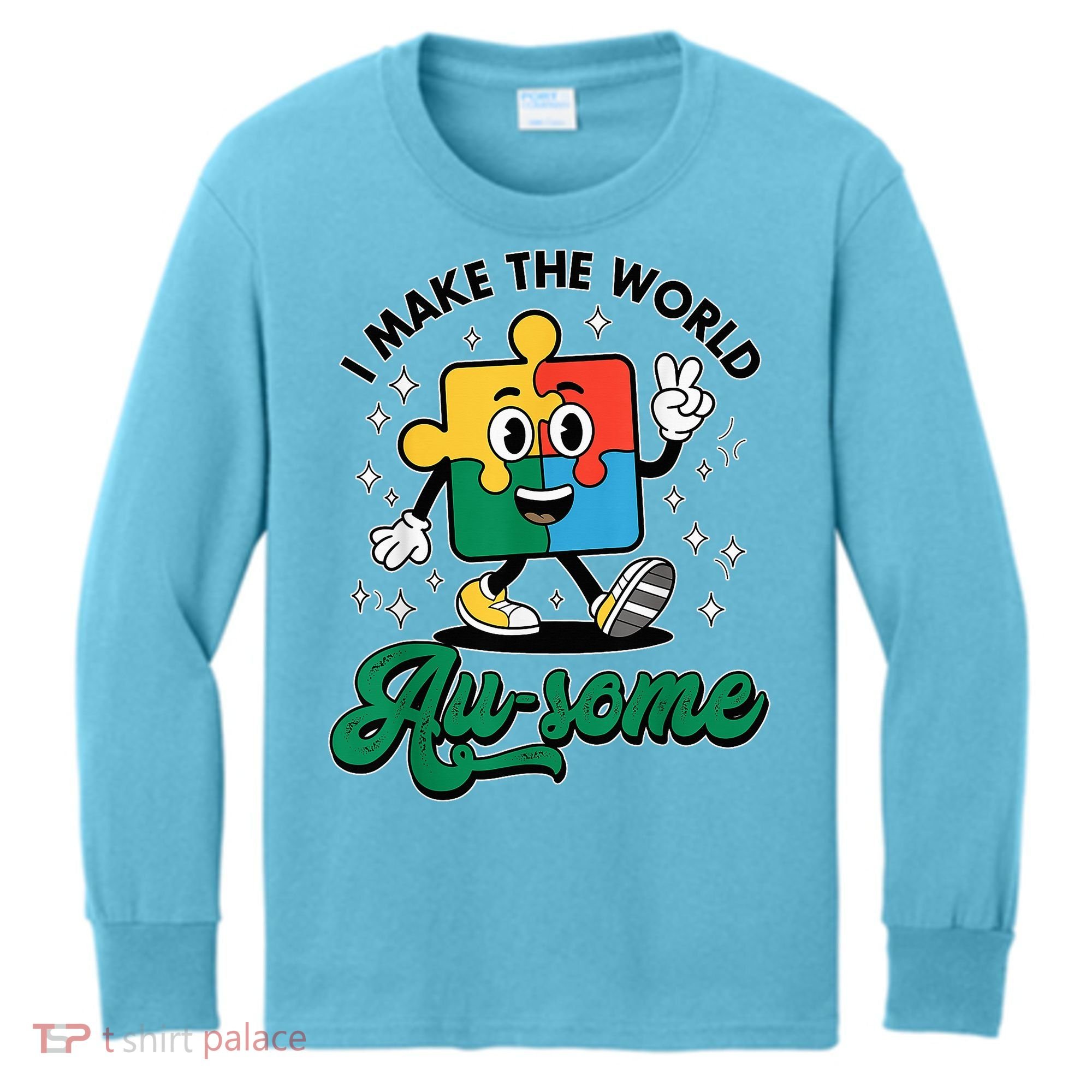 I Make The World Au-Some Autism Puzzle Boy Support Kids Long Sleeve Shirt
