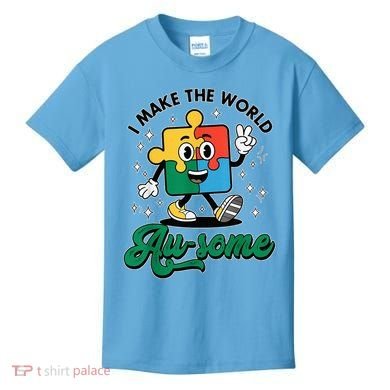I Make The World Au-Some Autism Puzzle Boy Support Kids T-Shirt