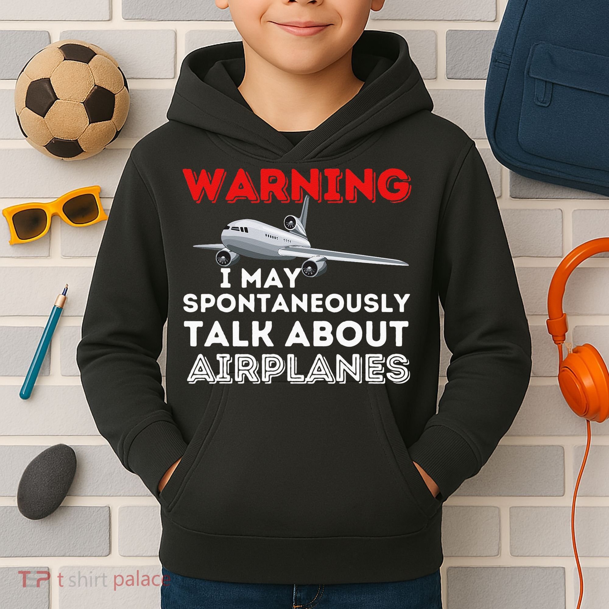 I May Talk About Airplanes Funny Pilot & Aviation Airplane Kids Hoodie