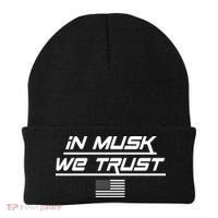 In Musk We Trust USA Flag Elon Funny Beanie thumb 0