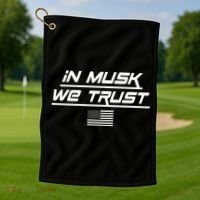 In Musk We Trust USA Flag Elon Funny Golf Towel thumb 1