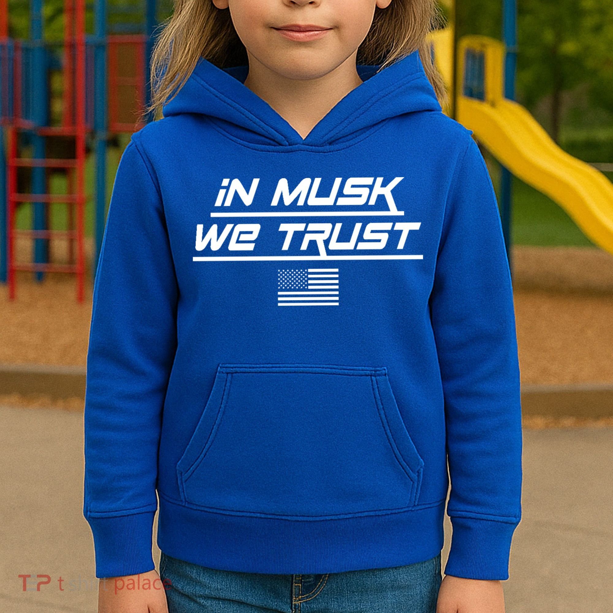 In Musk We Trust USA Flag Elon Funny Kids Hoodie