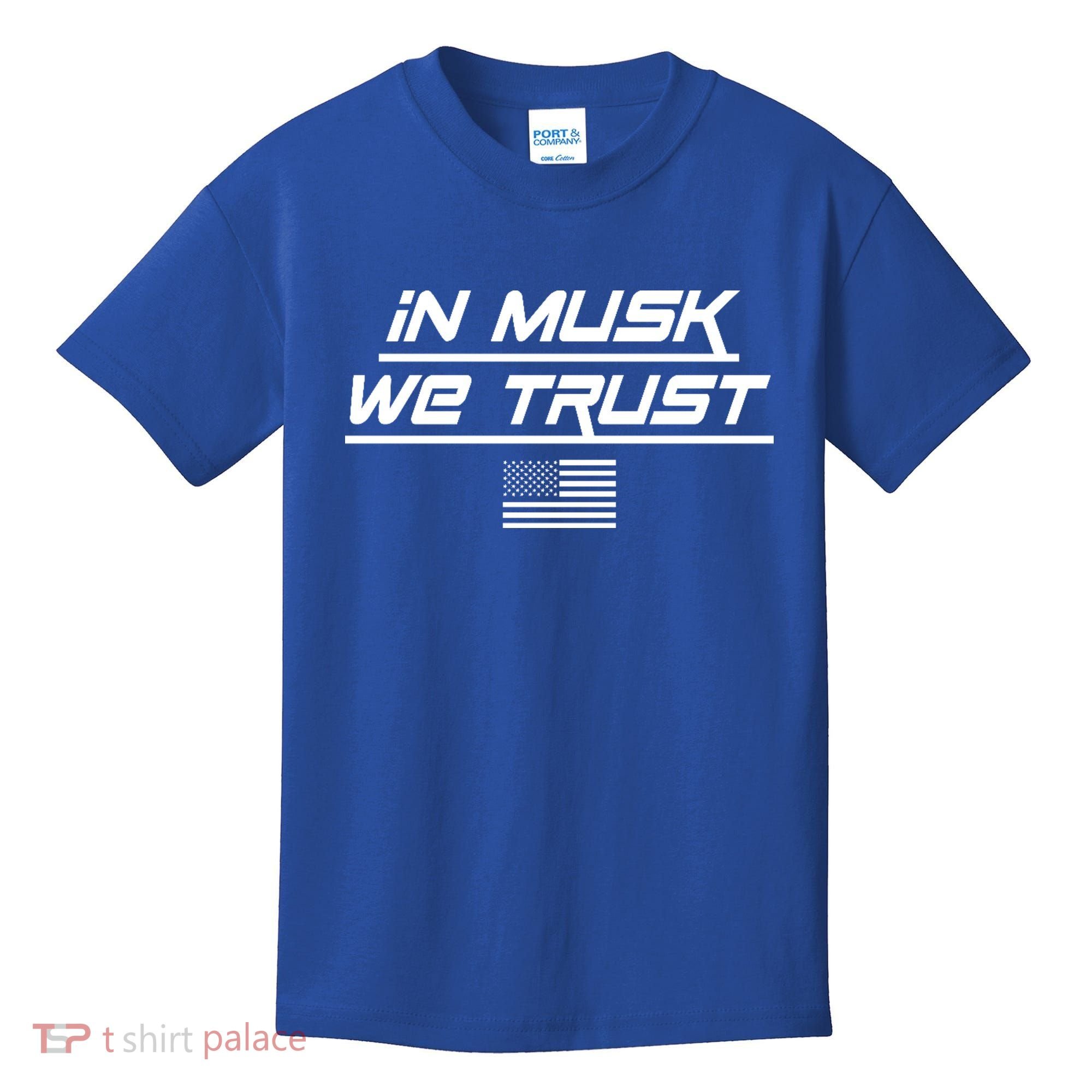 In Musk We Trust USA Flag Elon Funny Kids T-Shirt