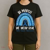 In March We Wear Blue Ribbon Rainbow Colon Cancer Awareness T-Shirt thumb 4