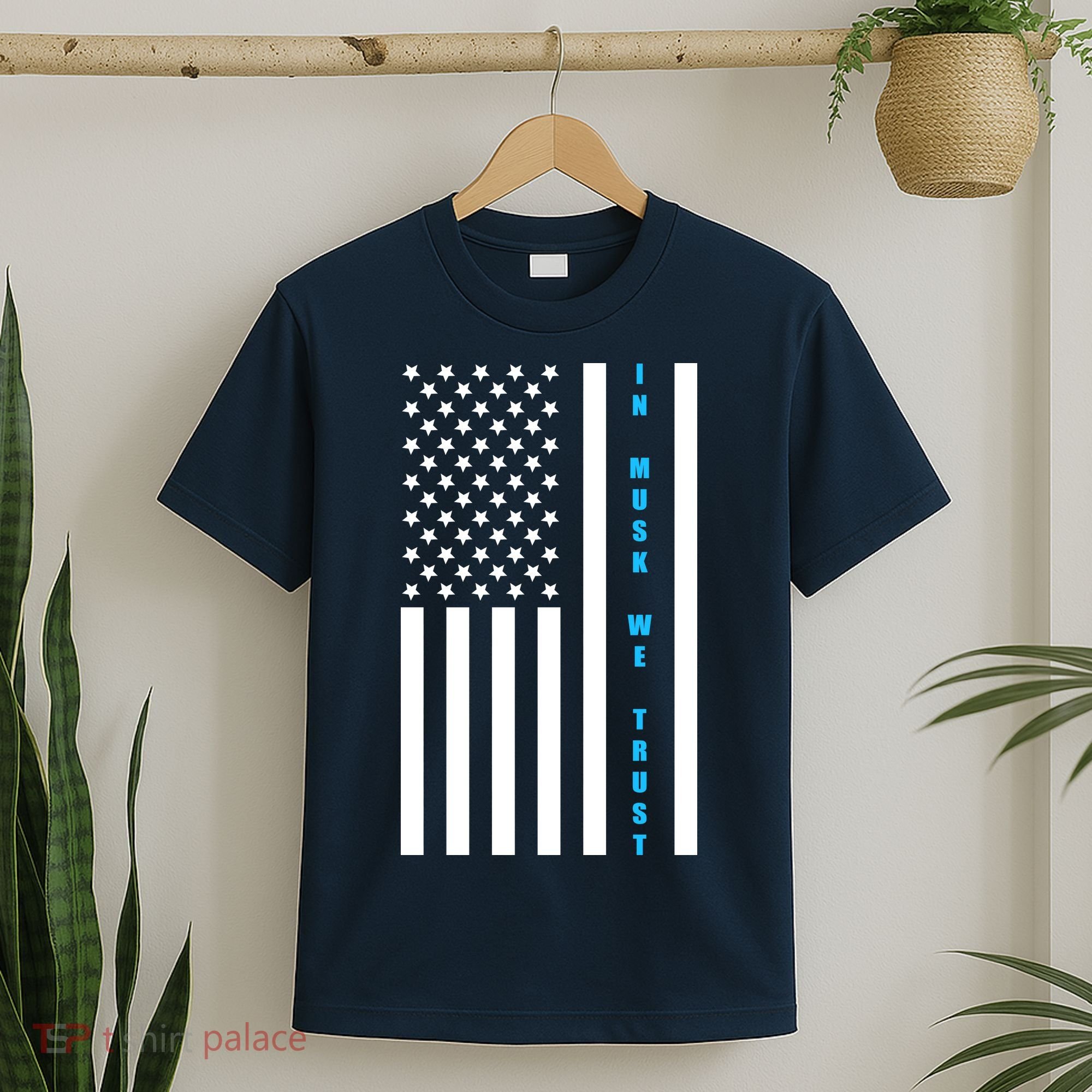 In Musk We Trust USA United States Flag Elon Funny T-Shirt
