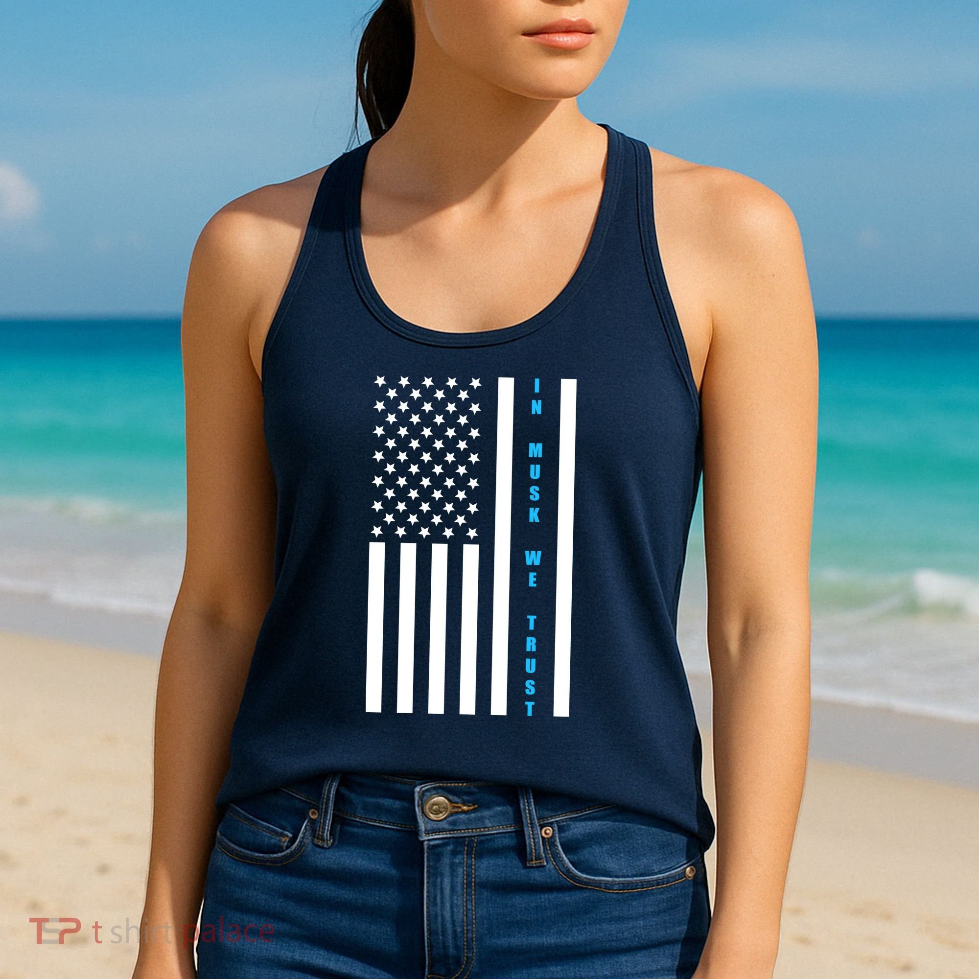 In Musk We Trust USA United States Flag Elon Funny Women's Tank Top