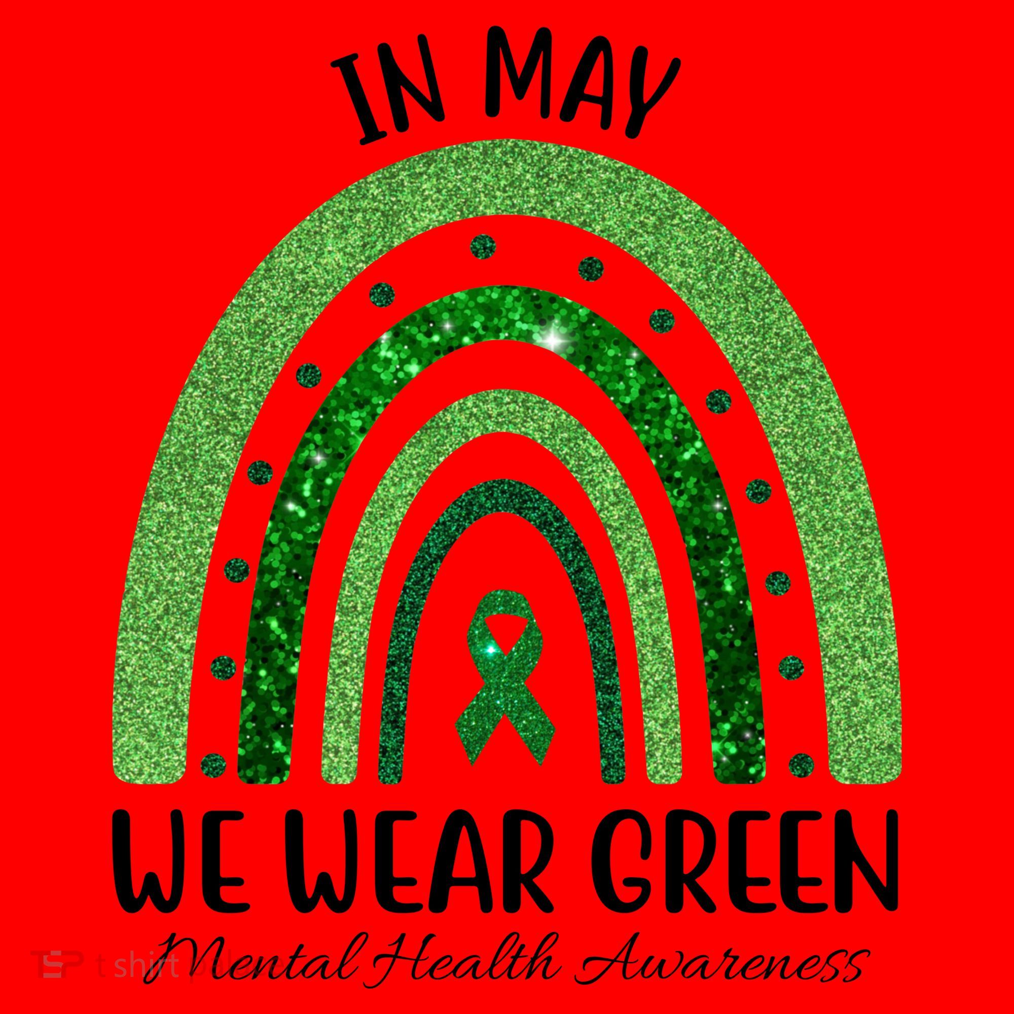 In May We Wear Green Mental Health Awareness Rainbow Santa Hat
