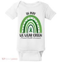 In May We Wear Green Mental Health Awareness Rainbow Baby Bodysuit thumb 0