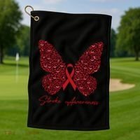 In May We Wear Red For Stroke Awareness Month Support Gift Golf Towel thumb 1