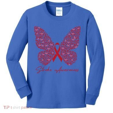 In May We Wear Red For Stroke Awareness Month Support Gift Kids Long Sleeve Shirt