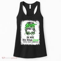 In May We Wear Green Mental Health Awareness Messy Bun Women's Tank Top thumb 0