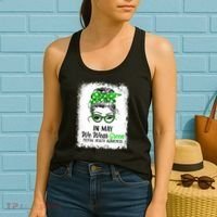 In May We Wear Green Mental Health Awareness Messy Bun Women's Tank Top thumb 2
