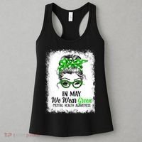 In May We Wear Green Mental Health Awareness Messy Bun Women's Tank Top thumb 3