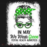 In May We Wear Green Mental Health Awareness Messy Bun Women's Tank Top thumb 5