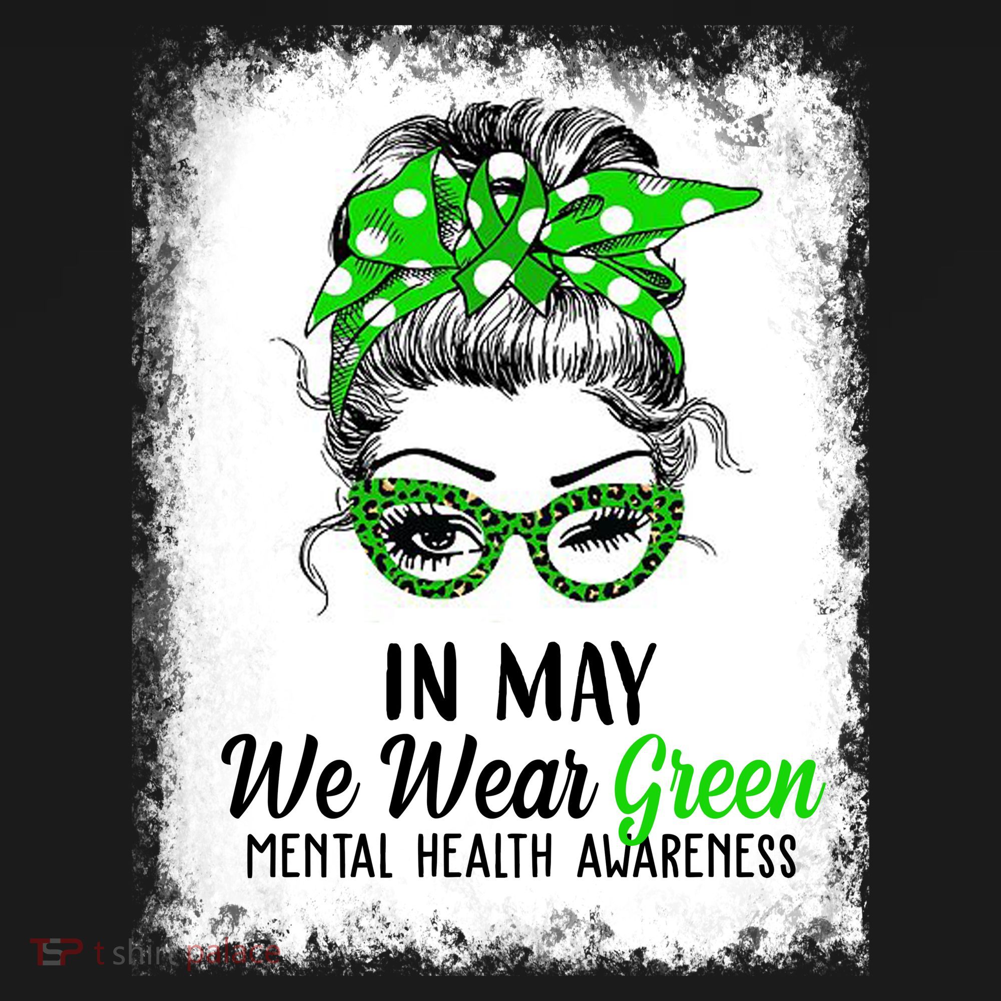 In May We Wear Green Mental Health Awareness Messy Bun Women's Tank Top