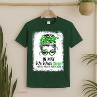 In May We Wear Green Mental Health Awareness Messy Bun T-Shirt thumb 2