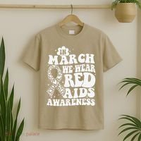 In March We Wear Red HIV AIDS Awareness Aids Hiv Warrior 1 T-Shirt thumb 2