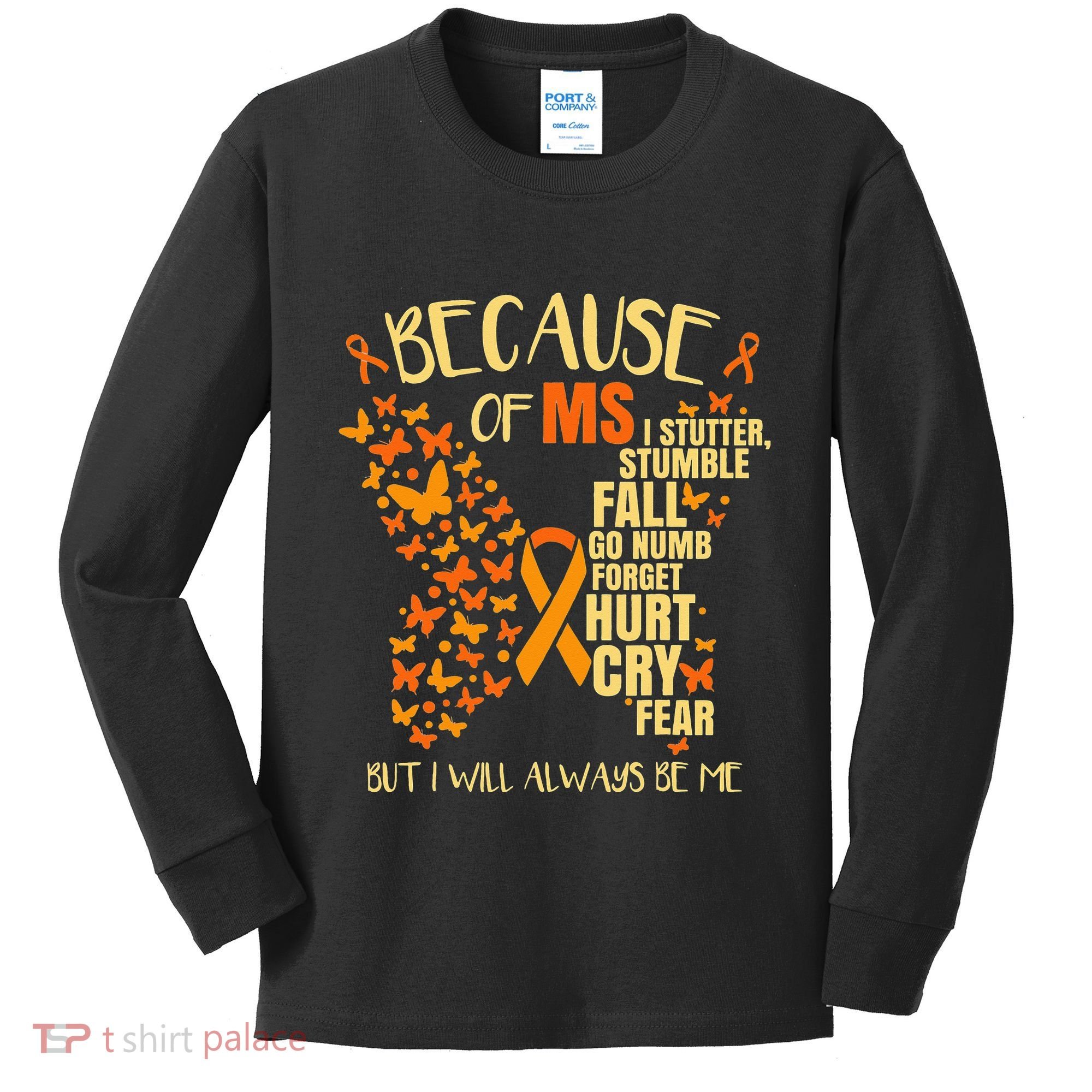 In March We Wear Orange Ribbon MS Warrior Multiple Sclerosis Kids Long Sleeve Shirt
