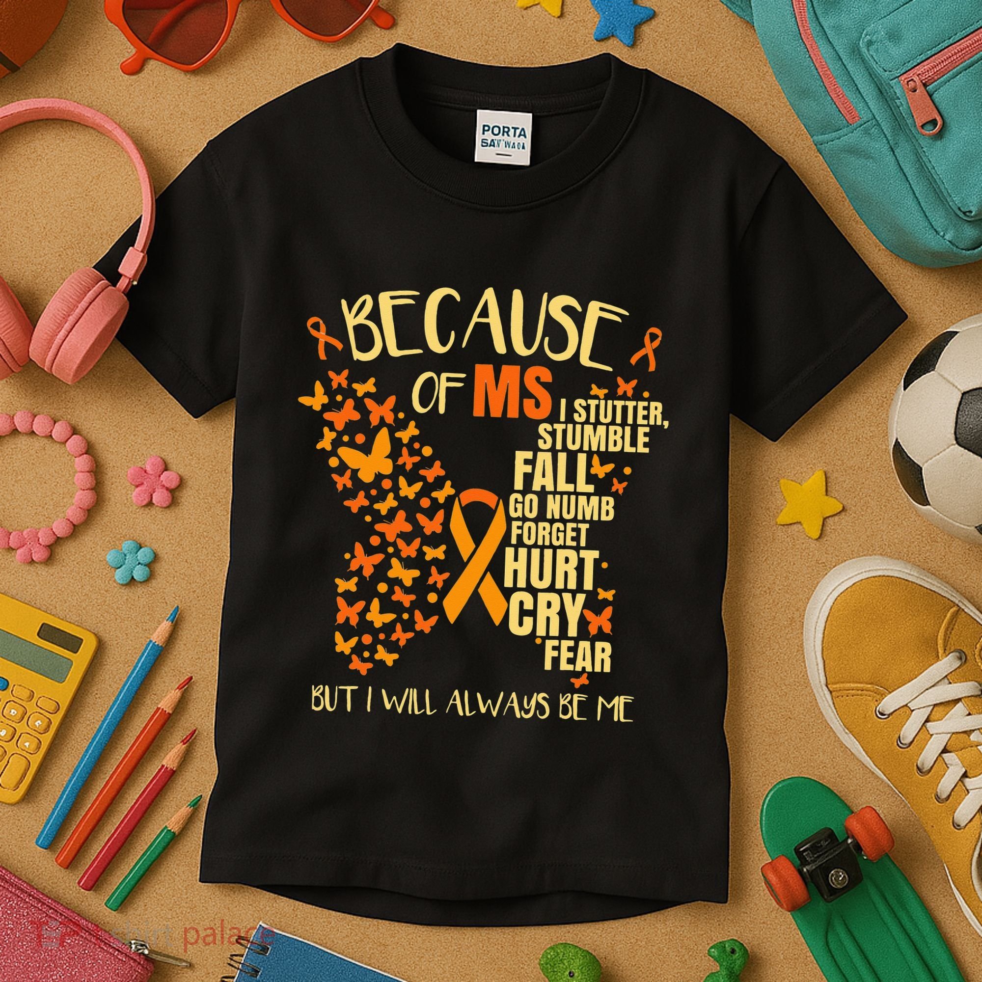 In March We Wear Orange Ribbon MS Warrior Multiple Sclerosis Kids T-Shirt