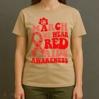 In March We Wear Red HIV AIDS Awareness Aids Hiv Warrior 2 T-Shirt thumb 4