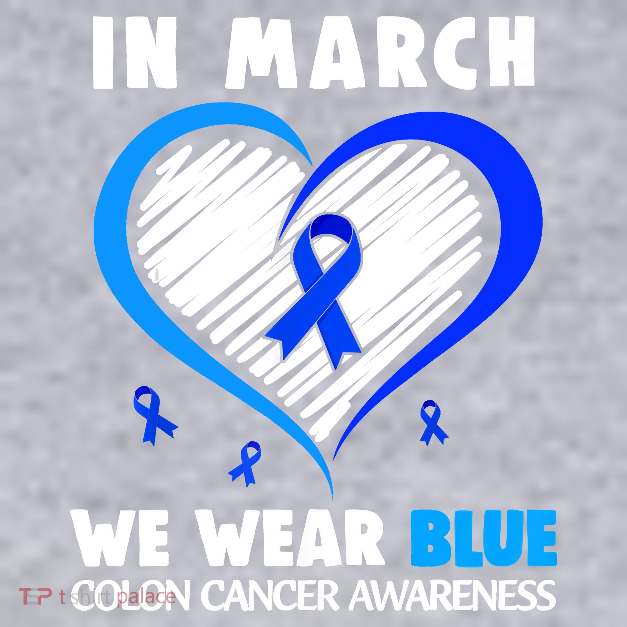 In March We Wear Blue For Colon Cancer Awareness Blue Heart Women's Racerback Cropped Tank