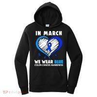 In March We Wear Blue For Colon Cancer Awareness Blue Heart Women's Hoodie thumb 0