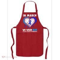 In March We Wear Blue For Colon Cancer Awareness Blue Heart Apron thumb 0