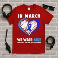 In March We Wear Blue For Colon Cancer Awareness Blue Heart T-Shirt thumb 5