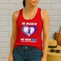 In March We Wear Blue For Colon Cancer Awareness Blue Heart Women's Tank Top thumb 2