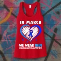 In March We Wear Blue For Colon Cancer Awareness Blue Heart Women's Tank Top thumb 3