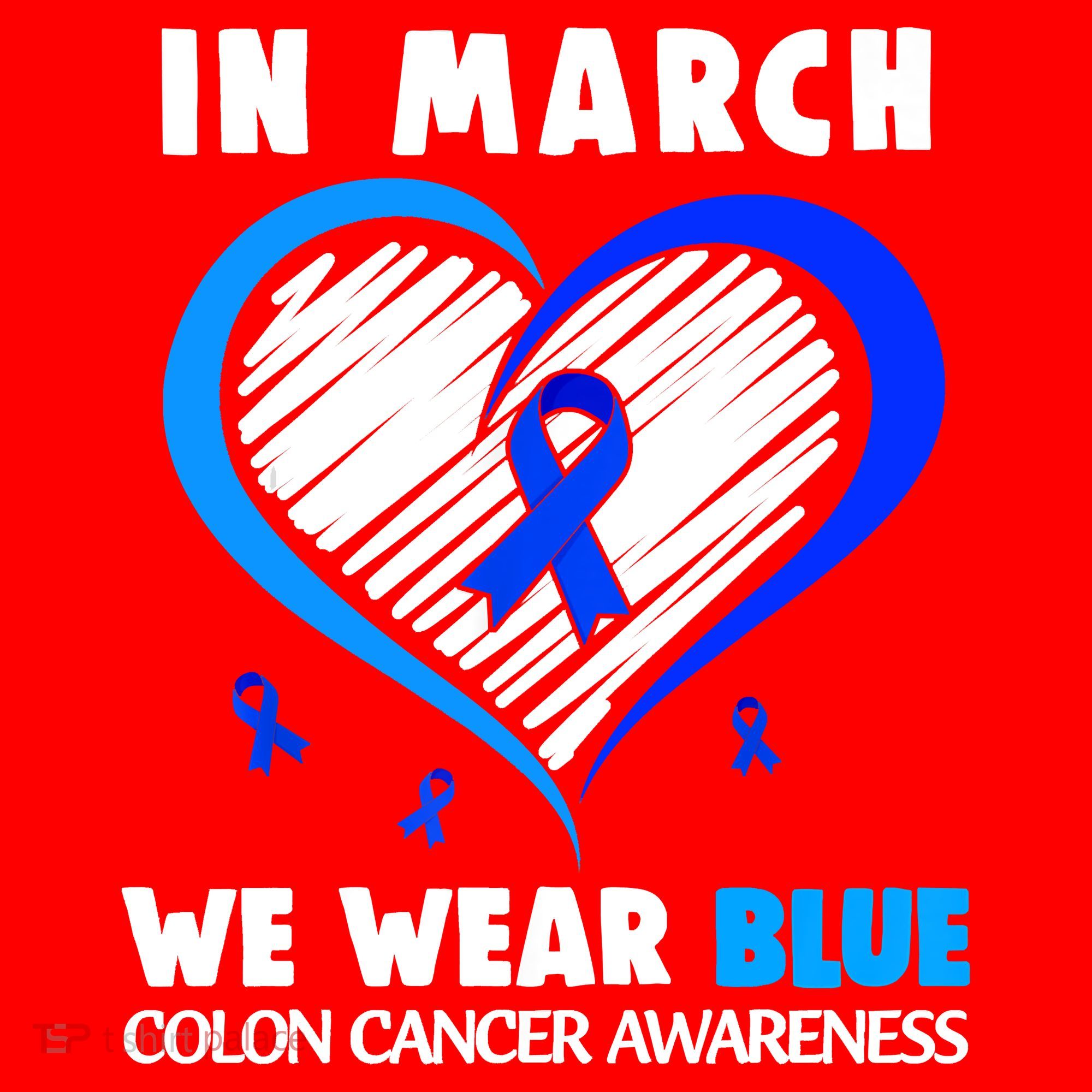 In March We Wear Blue For Colon Cancer Awareness Blue Heart Santa Hat