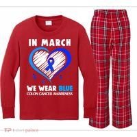In March We Wear Blue For Colon Cancer Awareness Blue Heart Kids Long Sleeve Plaid Pajama Set thumb 0