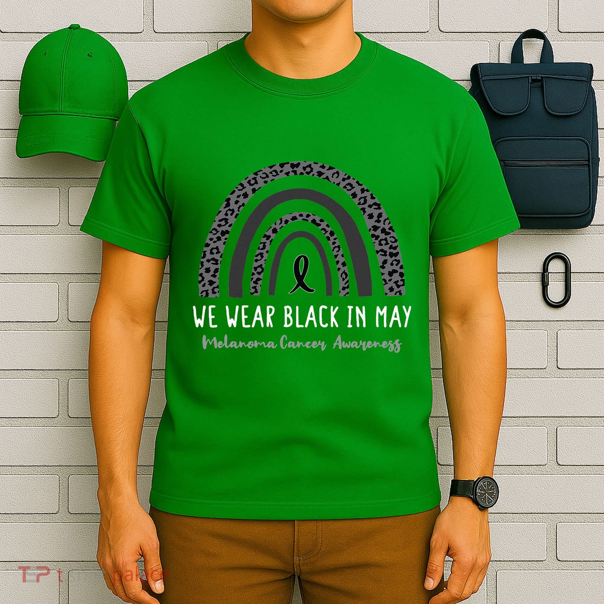 In May We Wear Black Melanoma Cancer Awareness Rainbow T-Shirt
