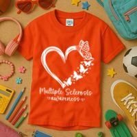 In March We Wear Orange Ribbon MS Warrior Multiple Sclerosis Kids T-Shirt thumb 3