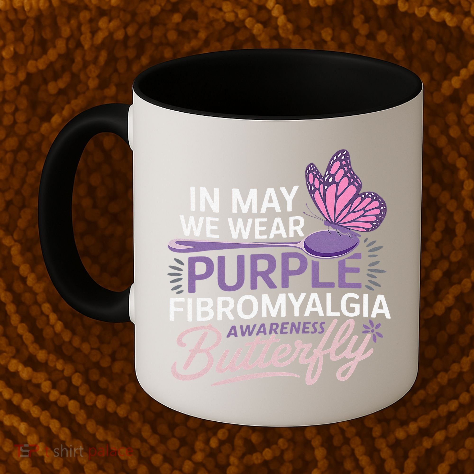 In May We Wear Purple Fibromyalgia Awareness Butterfly Coffee Mug