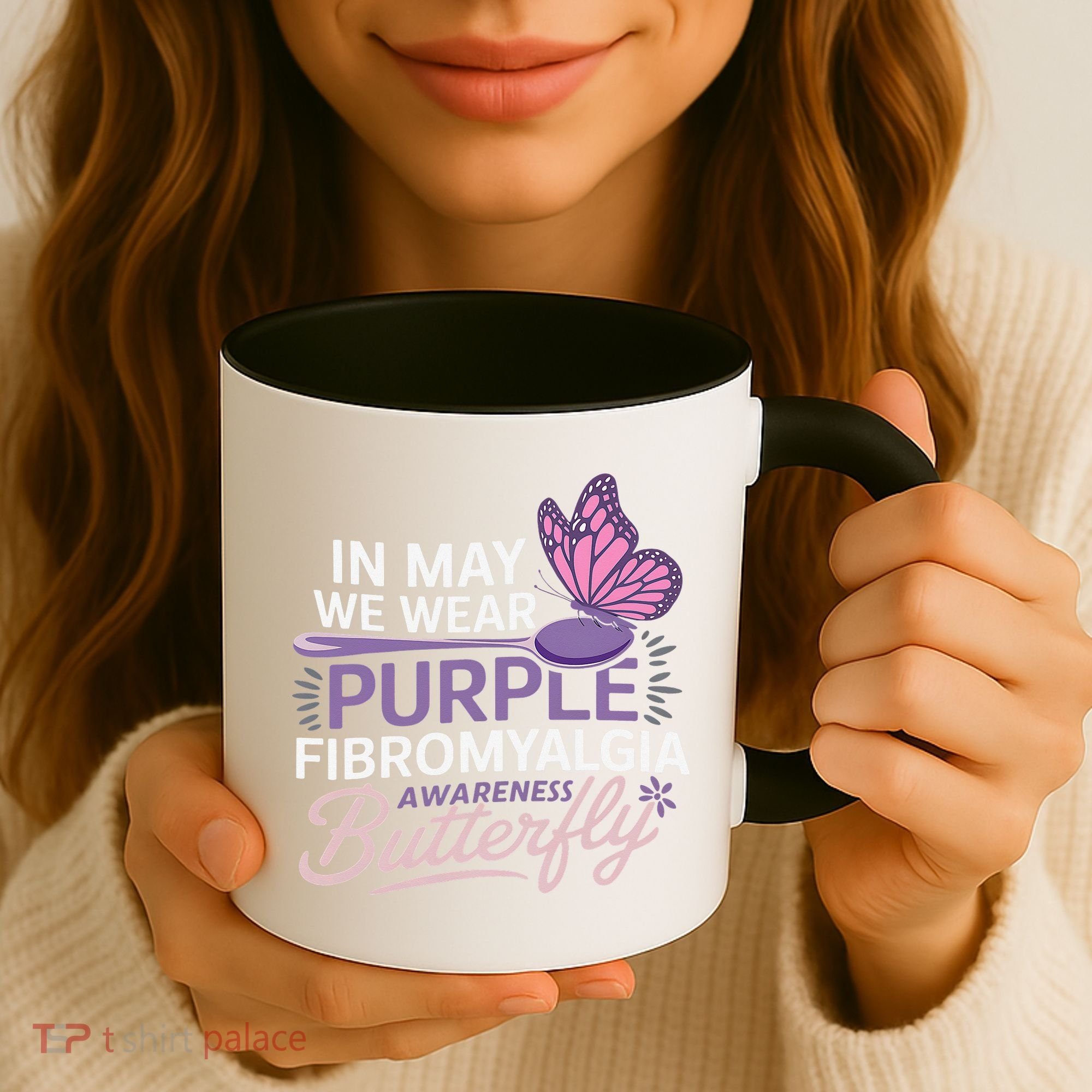 In May We Wear Purple Fibromyalgia Awareness Butterfly Coffee Mug