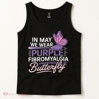 In May We Wear Purple Fibromyalgia Awareness Butterfly Tank Top thumb 2
