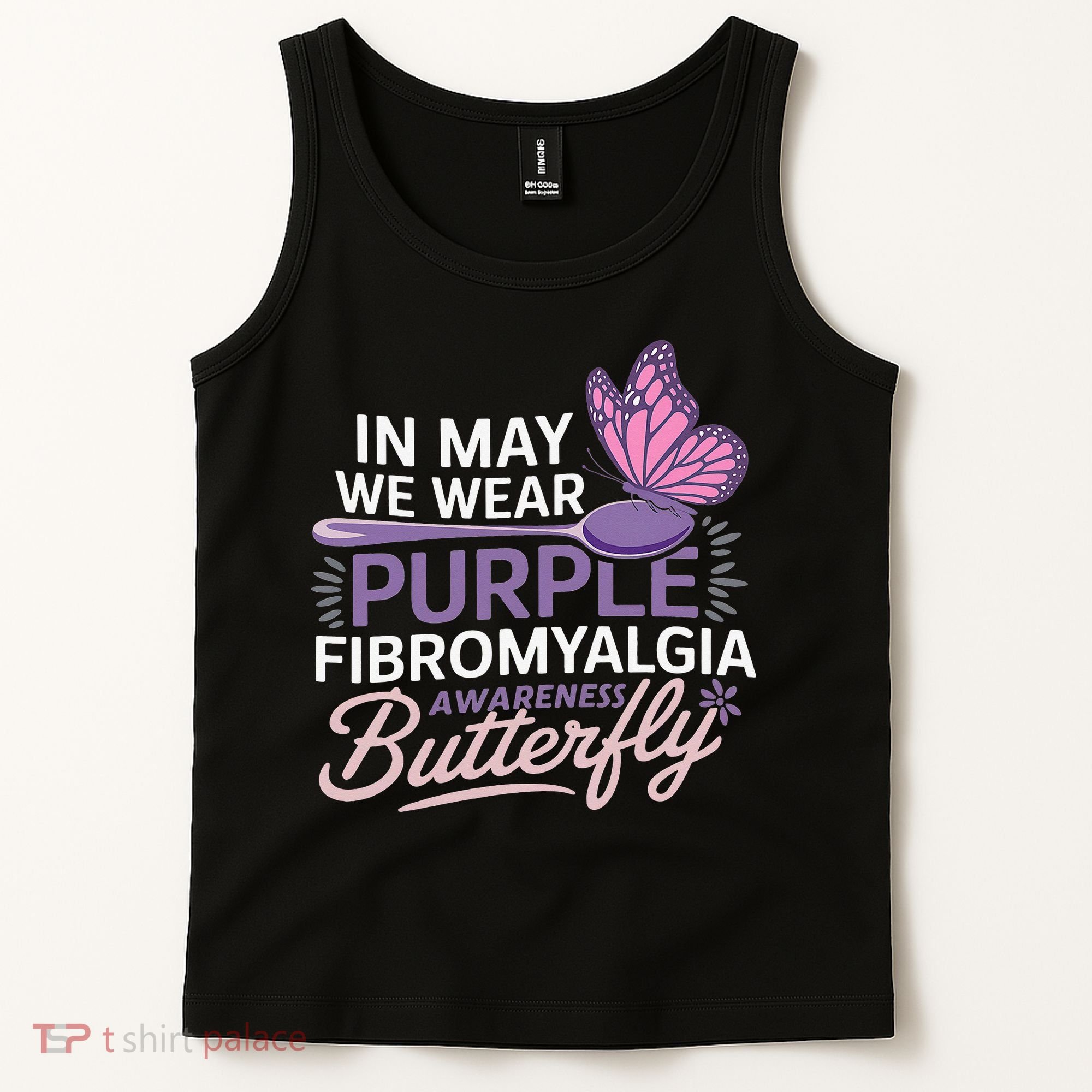 In May We Wear Purple Fibromyalgia Awareness Butterfly Tank Top