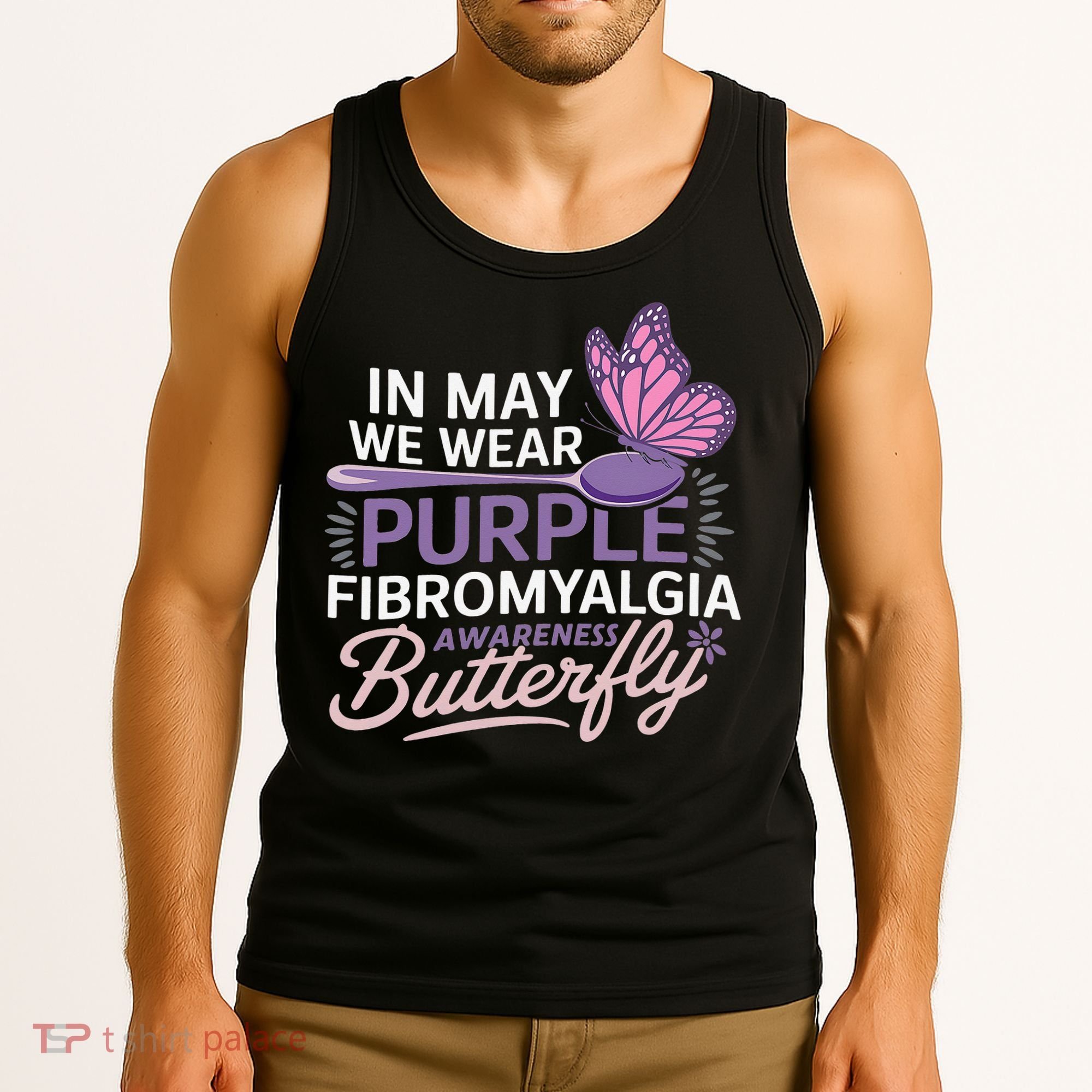 In May We Wear Purple Fibromyalgia Awareness Butterfly Tank Top