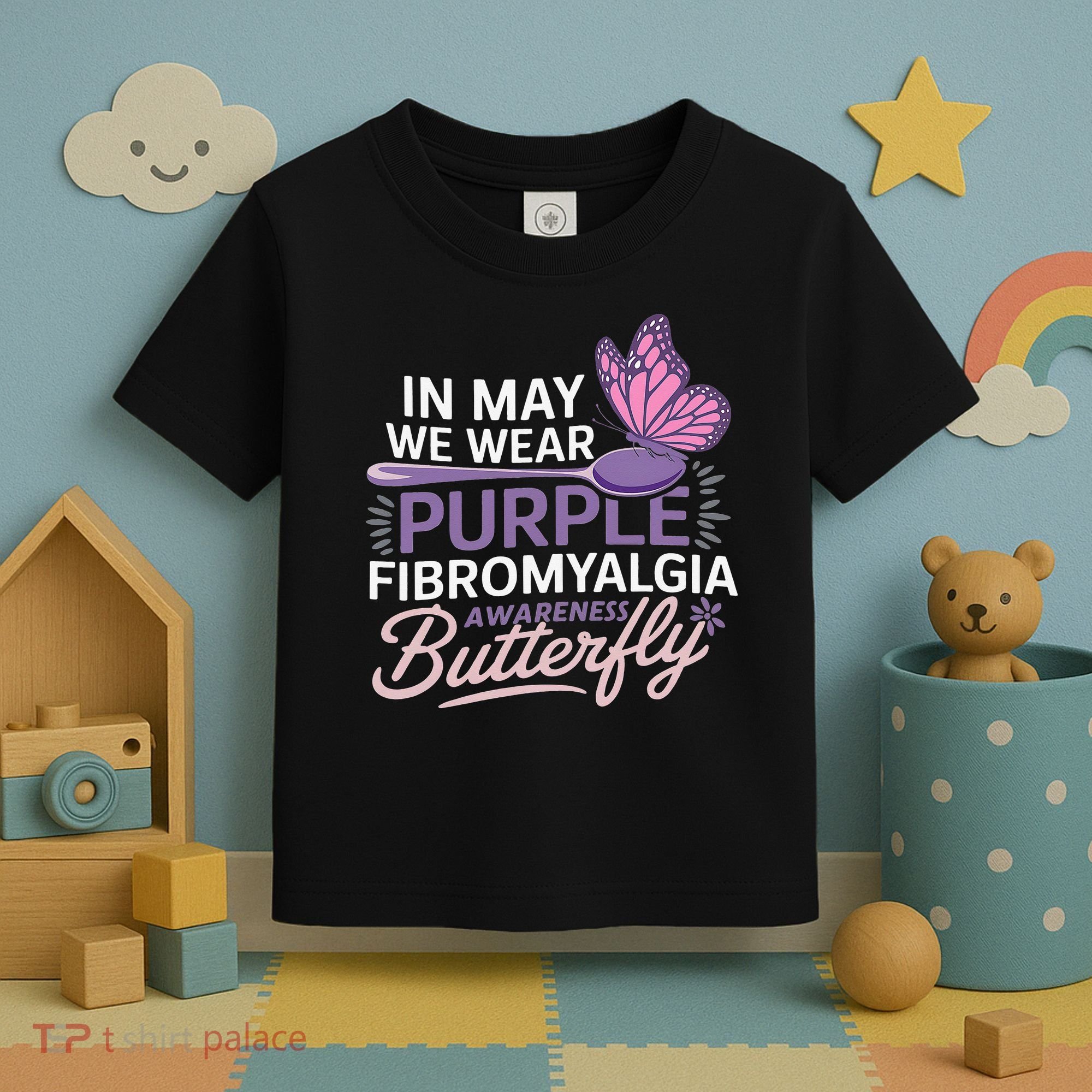 In May We Wear Purple Fibromyalgia Awareness Butterfly Toddler T-Shirt